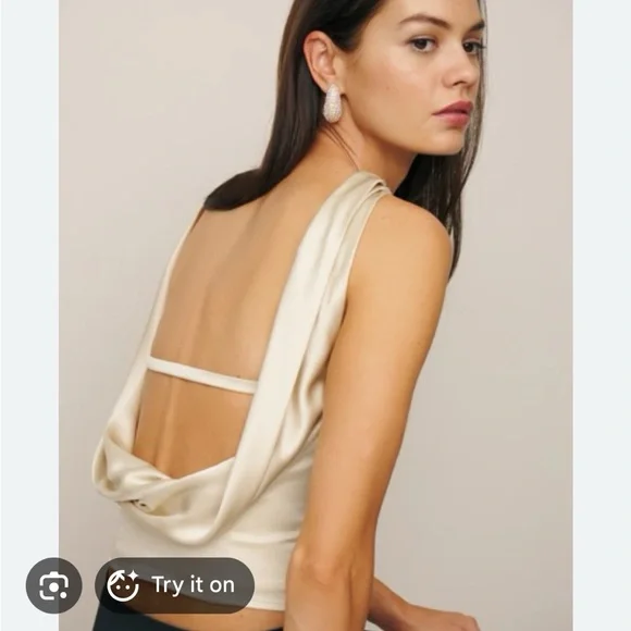 Reformation Strapless Satin Bustier Top in Cream - Picture 2 of 3